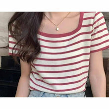 画像をギャラリービューアに読み込む, ストライプ半袖トップスタンクトップ夏Tシャツ

