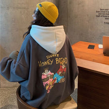画像をギャラリービューアに読み込む, かわいいベアバックプリントバイカラーフーディーパーカー
