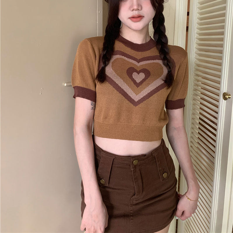 韓国系ハートの形トップスtシャツ可愛いゆったりカジュアルシャツ