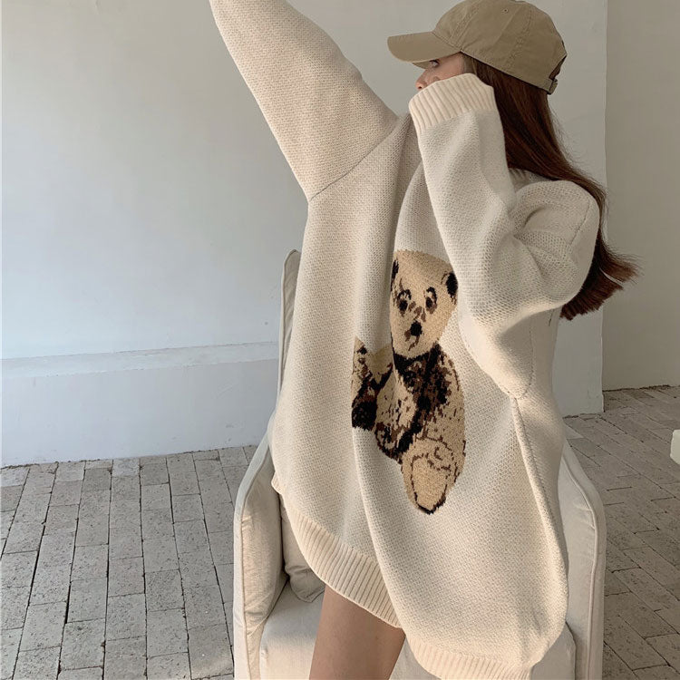 レトロオーバーサイズテディベアかわいいニットセーターレデイーズ