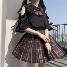 画像をギャラリービューアに読み込む, セットで着ればアイドル級セットアイテム トップス スカート 上下2点セット フリル プリーツ ミニスカート オフショル ガーリー
