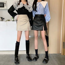 画像をギャラリービューアに読み込む, オシャレPU Aラインスカートガーリー フェミニン 清新韓国系 シンプル
