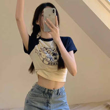 画像をギャラリービューアに読み込む, 韓国っぽカジュアルショート丈半袖Tシャツトップス原宿系スリムシャツ
