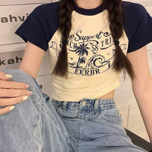 画像をギャラリービューアに読み込む, 韓国っぽカジュアルショート丈半袖Tシャツトップス原宿系スリムシャツ
