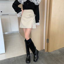 画像をギャラリービューアに読み込む, オシャレPU Aラインスカートガーリー フェミニン 清新韓国系 シンプル
