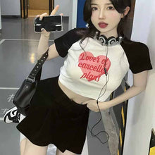 画像をギャラリービューアに読み込む, かわいいカジュアルクロップド丈Tシャツ着痩せトップス韓国っぱストリート系
