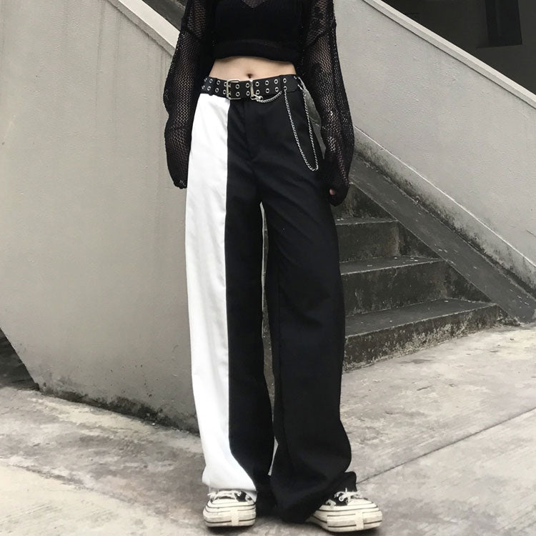ストリート系かっこいい切り替えロングパンツダンスパンツ
