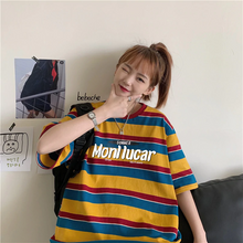 画像をギャラリービューアに読み込む, 韓国 ストライプ ゆったり 半袖 Tシャツ 学生カジュアル
