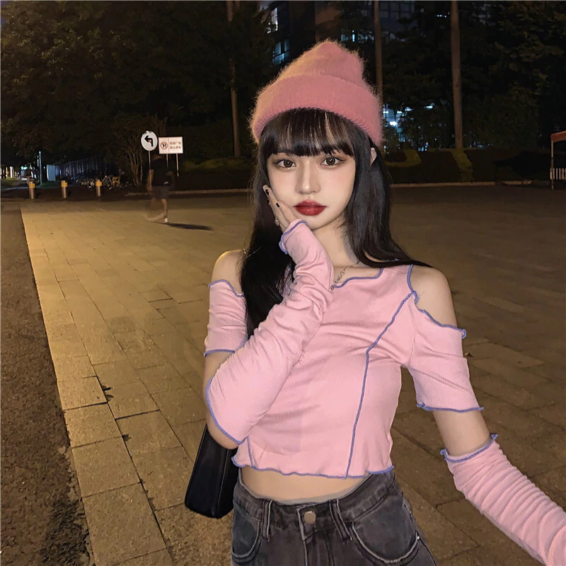 インショートトップファッションカジュアルストラップレスTシャツ
