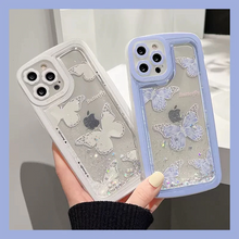 画像をギャラリービューアに読み込む, バタフライデザインiPhone ケース キラキラ クリア 透明 液体ケース韓国っぽ iPhoneケースiphone13ケースiphone14ケース
