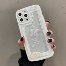 画像をギャラリービューアに読み込む, 韓国っぽバタフライ柄液体ケース iphoneケーススマホ ケースiphone13ケース  iphone14ケース
