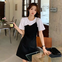 画像をギャラリービューアに読み込む, 旬顔コリヨジャ ワンピ オープンデザイン フェイクツーピースワンピ ドッキング シルバー ミニワンピ ミニ丈 カジュアル 韓国っぽ
