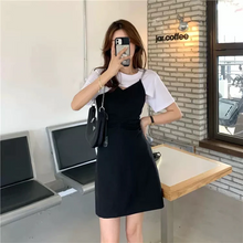 画像をギャラリービューアに読み込む, 旬顔コリヨジャ ワンピ オープンデザイン フェイクツーピースワンピ ドッキング シルバー ミニワンピ ミニ丈 カジュアル 韓国っぽ
