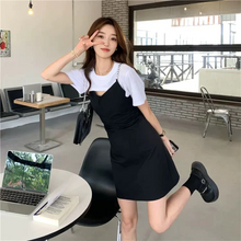 画像をギャラリービューアに読み込む, 旬顔コリヨジャ ワンピ オープンデザイン フェイクツーピースワンピ ドッキング シルバー ミニワンピ ミニ丈 カジュアル 韓国っぽ
