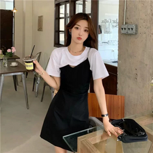 画像をギャラリービューアに読み込む, 旬顔コリヨジャ ワンピ オープンデザイン フェイクツーピースワンピ ドッキング シルバー ミニワンピ ミニ丈 カジュアル 韓国っぽ
