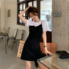 画像をギャラリービューアに読み込む, 旬顔コリヨジャ ワンピ オープンデザイン フェイクツーピースワンピ ドッキング シルバー ミニワンピ ミニ丈 カジュアル 韓国っぽ
