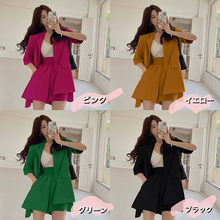 画像をギャラリービューアに読み込む, 韓国風の女性のスーツ半袖ショーツ ツーピース スーツ
