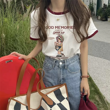 画像をギャラリービューアに読み込む, 半袖Tシャツ レディース レトロ韓国系カジュアルトップスレデイーズラウンドネック
