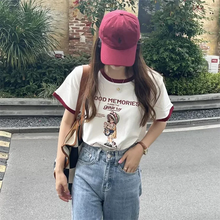 画像をギャラリービューアに読み込む, 半袖Tシャツ レディース レトロ韓国系カジュアルトップスレデイーズラウンドネック

