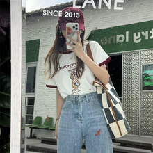 画像をギャラリービューアに読み込む, 半袖Tシャツ レディース レトロ韓国系カジュアルトップスレデイーズラウンドネック
