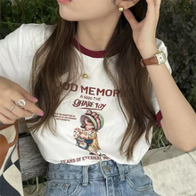 画像をギャラリービューアに読み込む, 半袖Tシャツ レディース レトロ韓国系カジュアルトップスレデイーズラウンドネック
