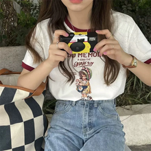 画像をギャラリービューアに読み込む, 半袖Tシャツ レディース レトロ韓国系カジュアルトップスレデイーズラウンドネック
