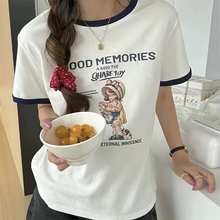 画像をギャラリービューアに読み込む, 半袖Tシャツ レディース レトロ韓国系カジュアルトップスレデイーズラウンドネック
