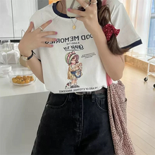 画像をギャラリービューアに読み込む, 半袖Tシャツ レディース レトロ韓国系カジュアルトップスレデイーズラウンドネック

