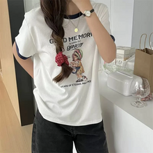 画像をギャラリービューアに読み込む, 半袖Tシャツ レディース レトロ韓国系カジュアルトップスレデイーズラウンドネック
