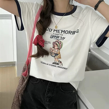 画像をギャラリービューアに読み込む, 半袖Tシャツ レディース レトロ韓国系カジュアルトップスレデイーズラウンドネック
