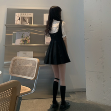 画像をギャラリービューアに読み込む, モノトーン ガーリー 2点セット ジャンパースカート ブラウス ジャンスカ パフ キャンディ 袖 コーデ ミニ リボン
