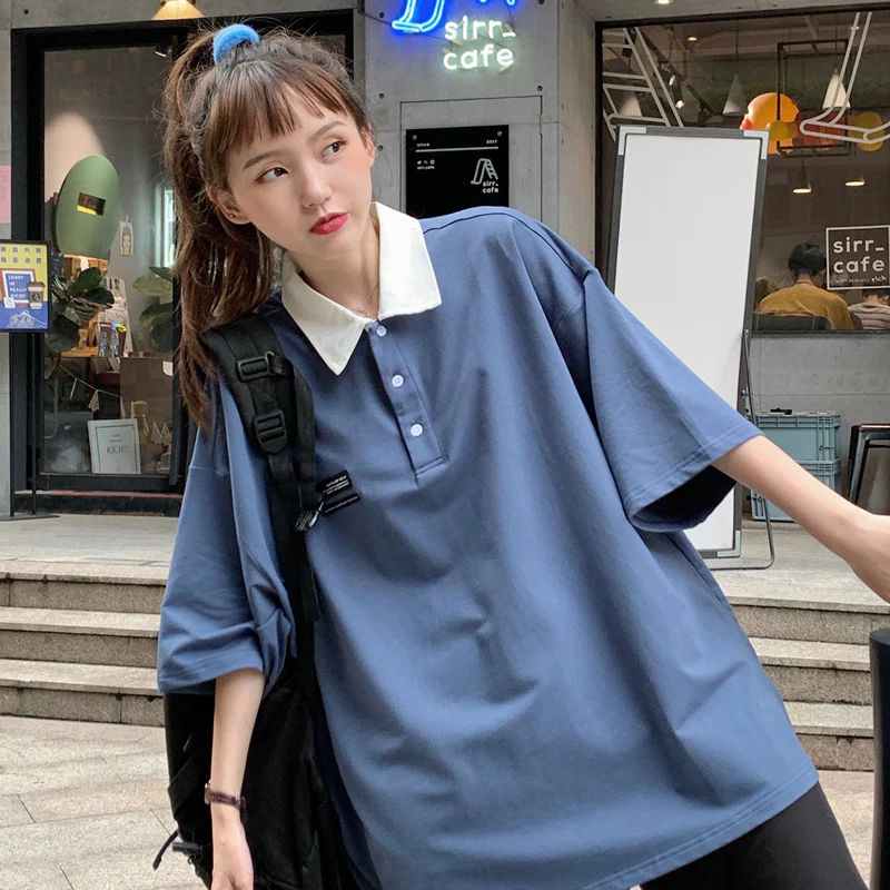 おしゃカワ古着風 メンズライク オーバーサイズ ポロシャツ 半袖 Tシャツ トップス