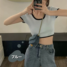 画像をギャラリービューアに読み込む, 韓国っぽ カジュアル半袖 ショート丈Tシャツかわいいトップストレンド感
