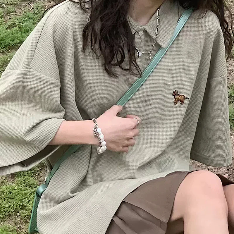 ポロ半袖TシャツPOLOネックオーバーサ韓国系 プルオーバー