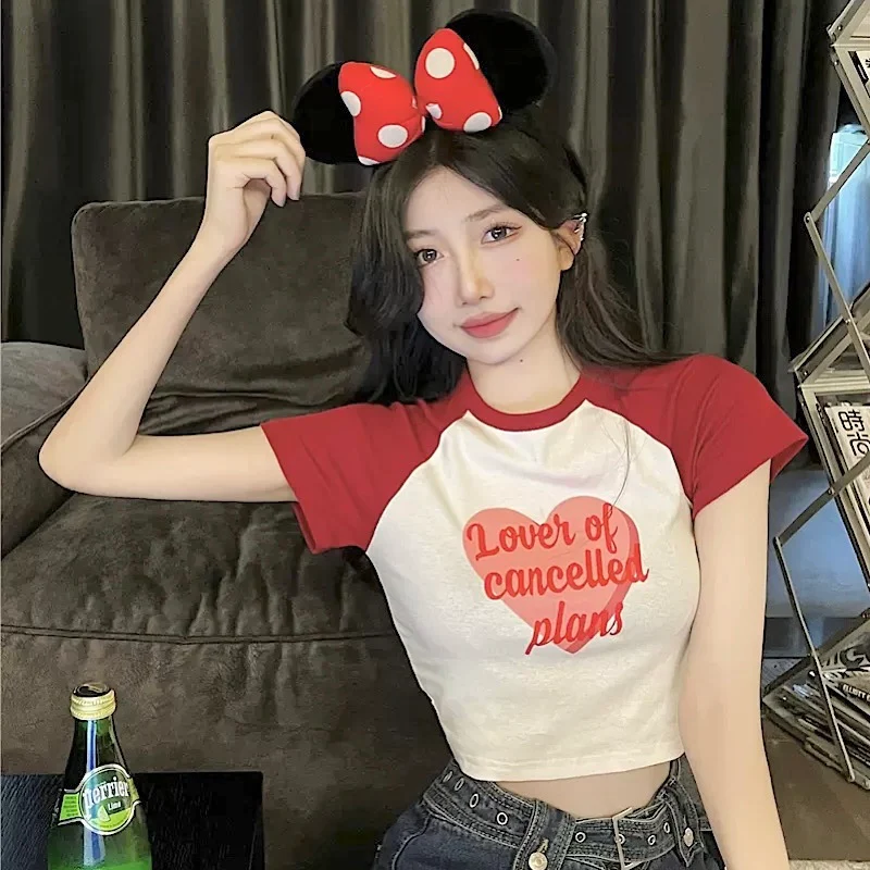 かわいいカジュアルクロップド丈Tシャツ着痩せトップス韓国っぱストリート系