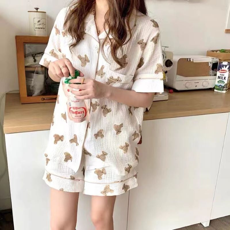 ルームウェアかわいいクマ半袖シャツショーツパジャマホーム