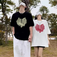 画像をギャラリービューアに読み込む, ゆったり カジュアル ラブ柄 Tシャツ 男女兼用 半袖 サマーTシャツ

