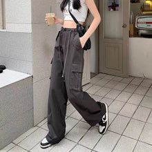 画像をギャラリービューアに読み込む, ハイウエスト レトロ ファッション カーゴパンツ ストレート ワイドレッグ カジュアルパンツ
