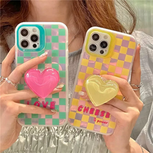 画像をギャラリービューアに読み込む, キュートなチェック柄のハート柄iPhoneケース
