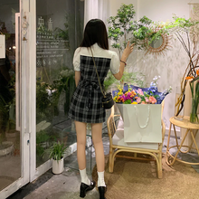 画像をギャラリービューアに読み込む, フェイク ツーピース シャツ パネル ジャンプスーツ スウィート プレッピー ショート スカート
