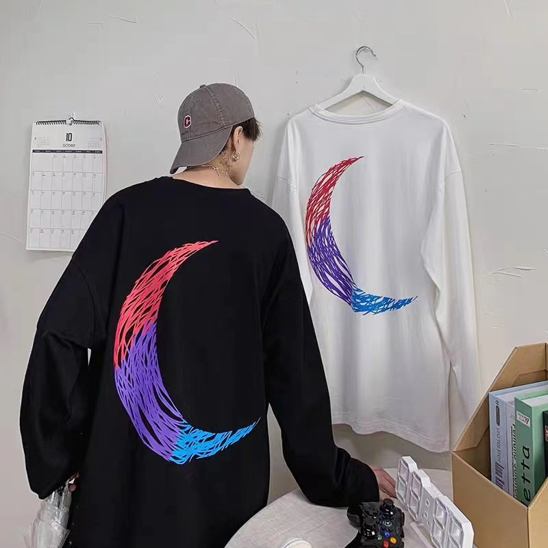 ストリート系原宿系ダンス洋服デザイン性抜群 カップル ファッション ゆったり カジュアル ラウンドネック 長袖 プリント メンズTシャツ