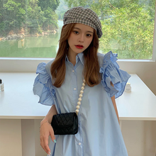 画像をギャラリービューアに読み込む, 韓国っぱシャツワンピ ミニ ワンピ 美脚 カジュアルフェミニンワンピース
