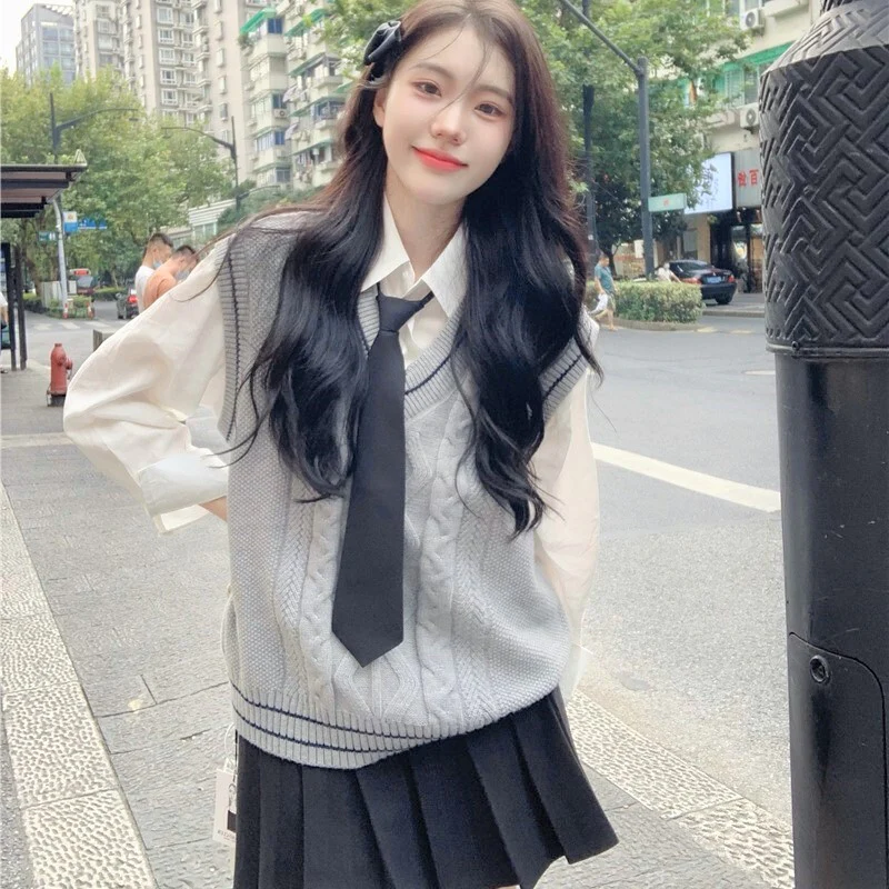 韓国 ベスト スカート シャツ 大人カジュアル 3点セット b13632 スカートセット 3点セット 韓国ファッション ブラウス×ベスト
