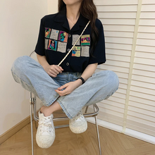 画像をギャラリービューアに読み込む, ヴィンテージガール開襟シャツ 古着風 プリント こなれ感 レトロ カジュアル メンズライク
