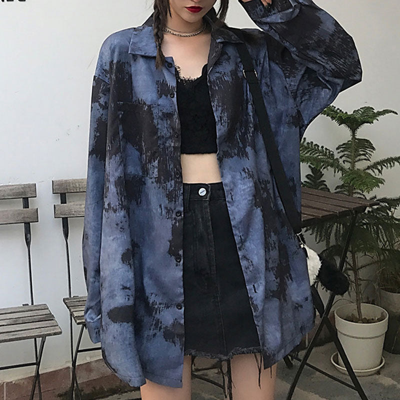 柄シャツ 長袖 モアレ 韓国ファッション 大きいサイズ 個性的 服  原宿系ストリート柄