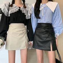 画像をギャラリービューアに読み込む, オシャレPU Aラインスカートガーリー フェミニン 清新韓国系 シンプル

