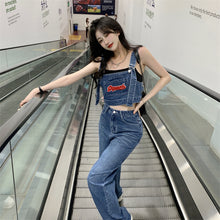 画像をギャラリービューアに読み込む, デニム セットアップ サロペット パンツ 上下2点セット ストレート クロップド丈 美脚見え カジュアル 古着っぽ メンズライク 韓国っぽ ストリート
