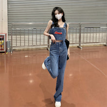 画像をギャラリービューアに読み込む, デニム セットアップ サロペット パンツ 上下2点セット ストレート クロップド丈 美脚見え カジュアル 古着っぽ メンズライク 韓国っぽ ストリート
