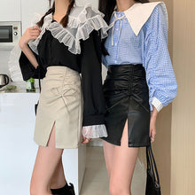 画像をギャラリービューアに読み込む, オシャレPU Aラインスカートガーリー フェミニン 清新韓国系 シンプル

