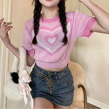 画像をギャラリービューアに読み込む, 韓国系ハートの形トップスtシャツ可愛いゆったりカジュアルシャツ
